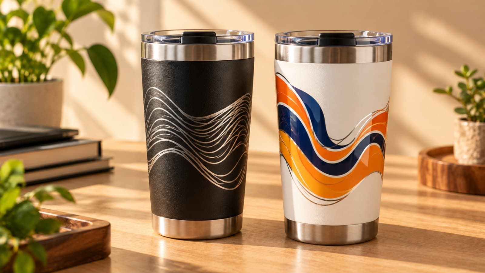 Copo térmico personalizado: gravação a laser ou DTF UV?