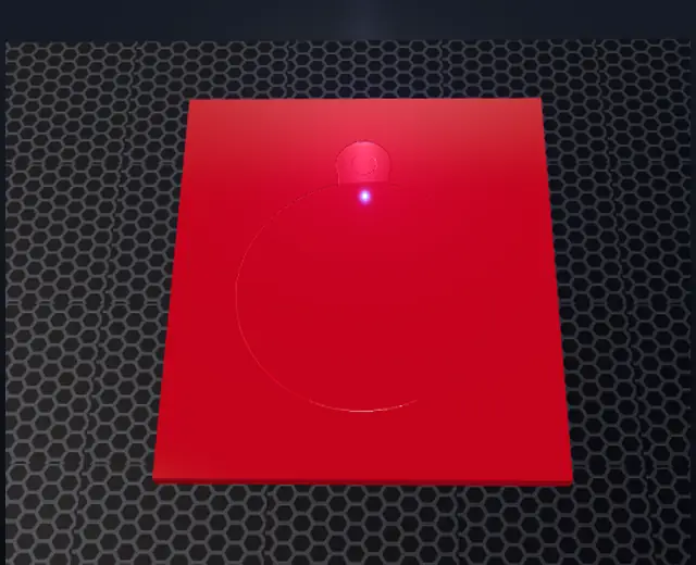 Chaveiro de acrílico com um logo sendo impresso e cortado a laser, na prévia 3D do site